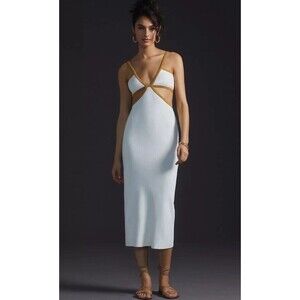 Significant Other Midi Dress Women Ivory Knit Cutout Preppy  Stretchy Sz 12 New